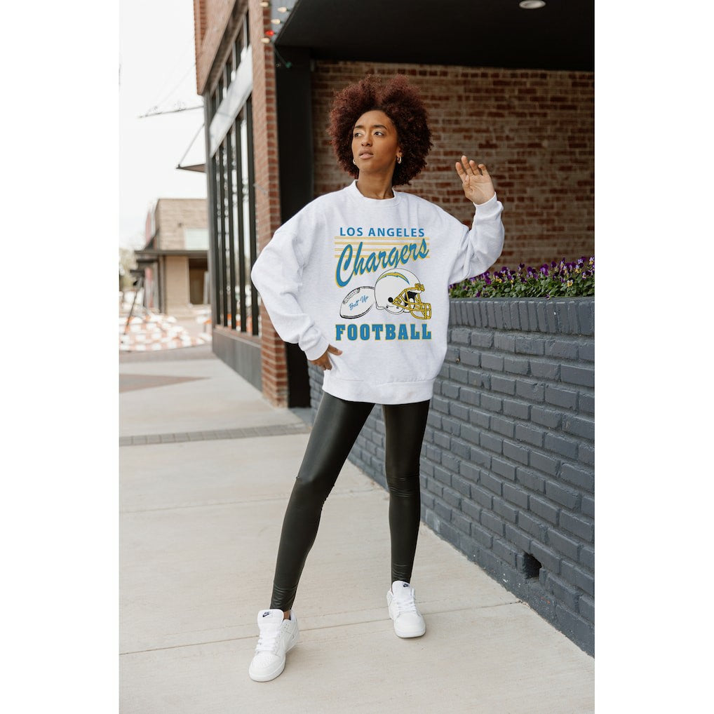 Los Angeles Chargers Gameday Couture Women's Home Turf Oversized Premium Fleece Pullover Sweatshirt Ash | NFL