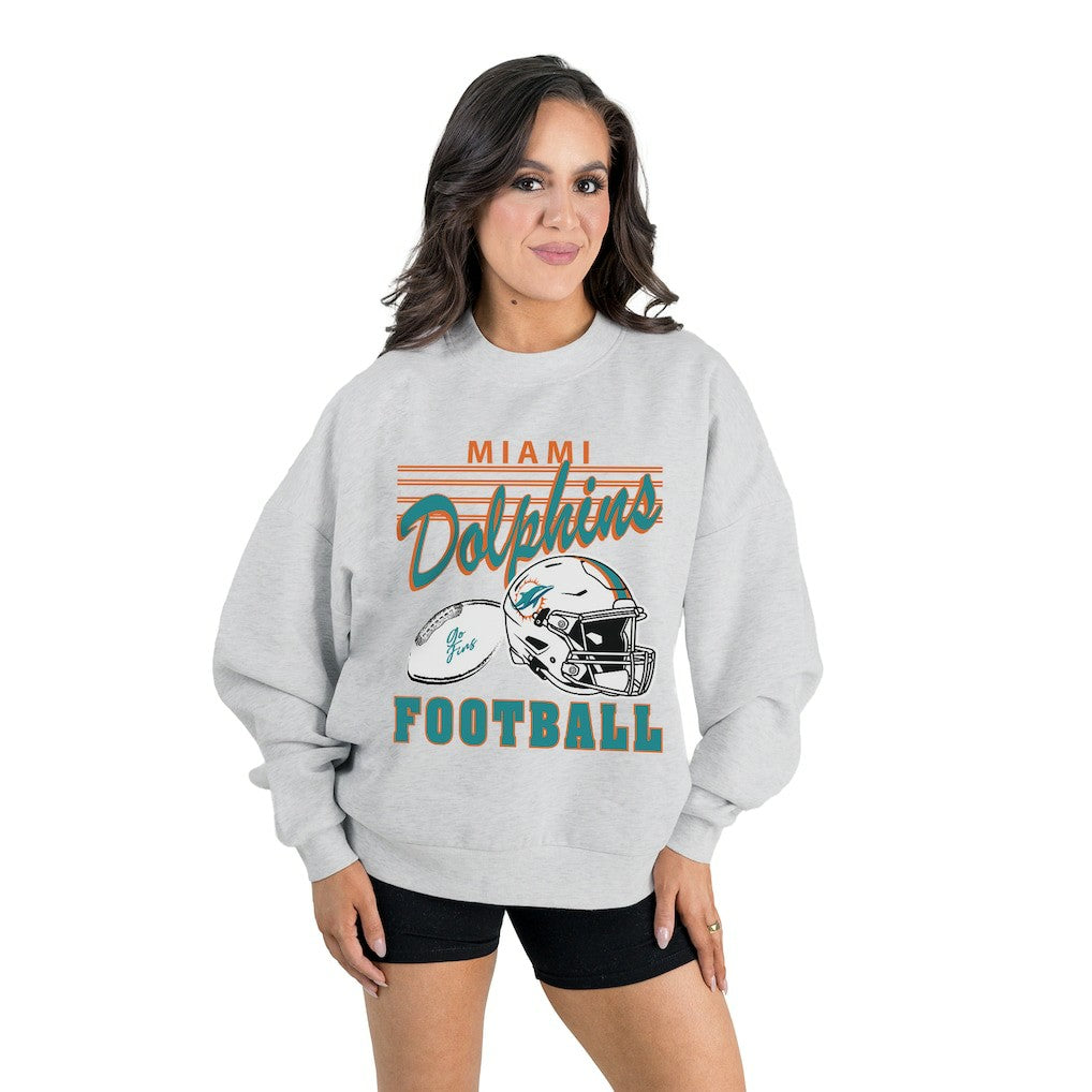 Miami Dolphins Gameday Couture Women's Home Turf Oversized Premium Fleece Pullover Sweatshirt Ash | NFL