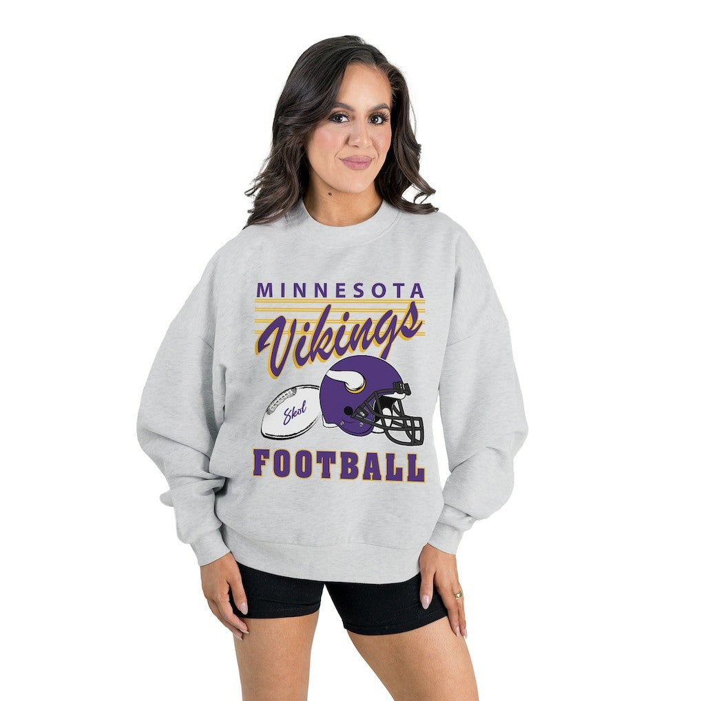 Minnesota Vikings Gameday Couture Women's Home Turf Oversized Premium Fleece Pullover Sweatshirt Ash | NFL