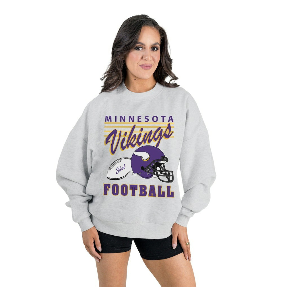 Minnesota Vikings Gameday Couture Women's Home Turf Oversized Premium Fleece Pullover Sweatshirt Ash | NFL