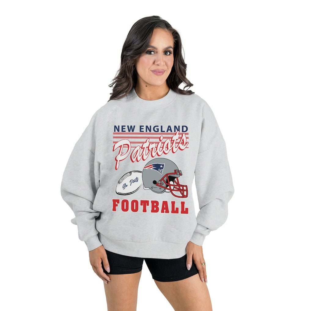 New England Patriots Gameday Couture Women's Home Turf Oversized Premium Fleece Pullover Sweatshirt Ash | NFL