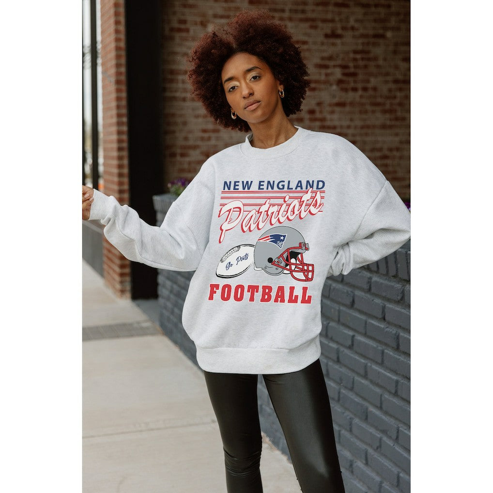 New England Patriots Gameday Couture Women's Home Turf Oversized Premium Fleece Pullover Sweatshirt Ash | NFL