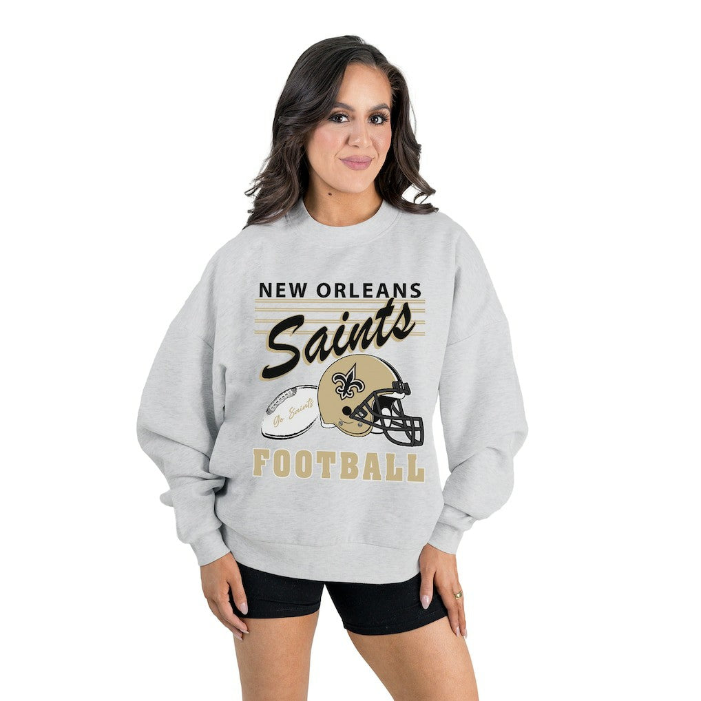 New Orleans Saints Gameday Couture Women's Home Turf Oversized Premium Fleece Pullover Sweatshirt Ash | NFL