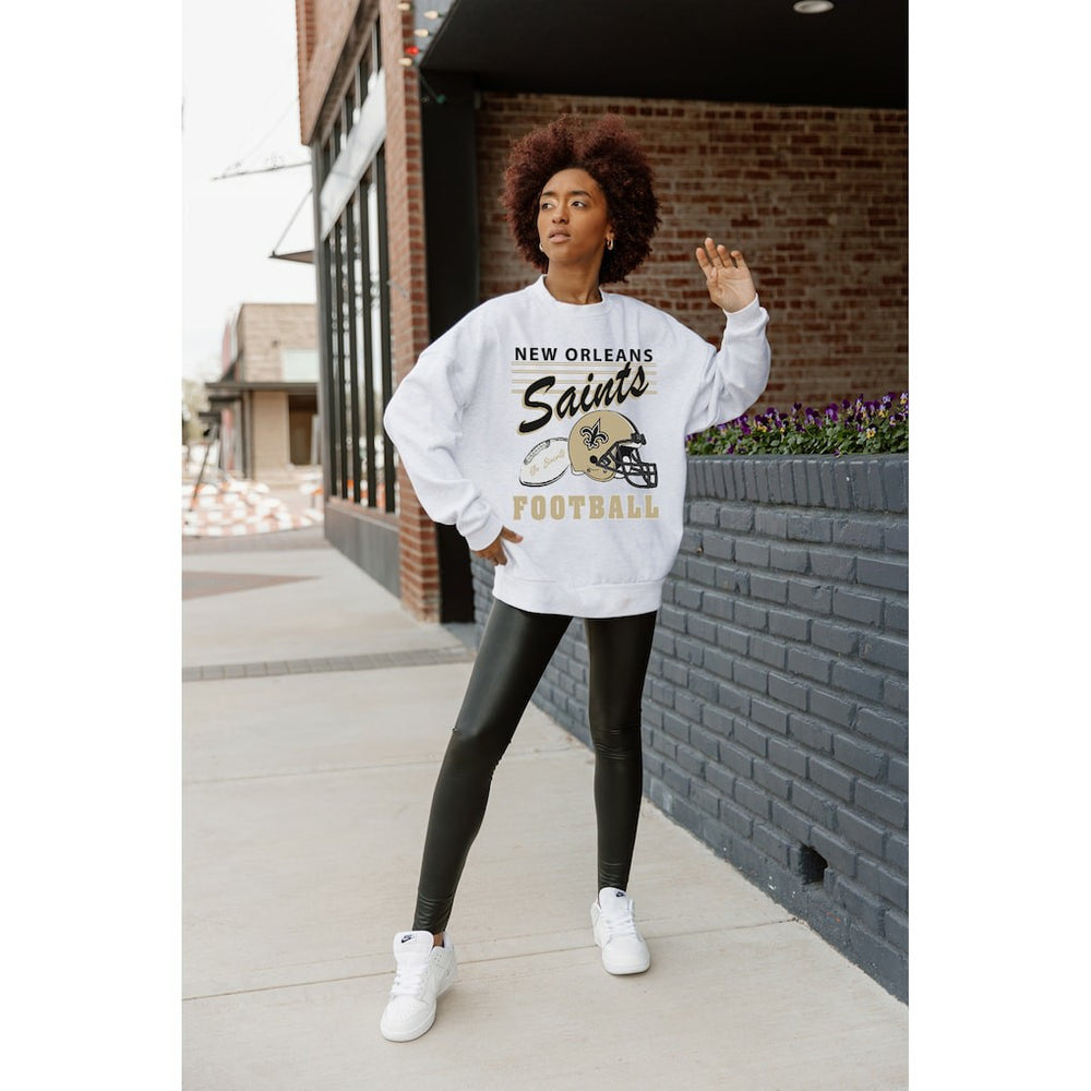 New Orleans Saints Gameday Couture Women's Home Turf Oversized Premium Fleece Pullover Sweatshirt Ash | NFL