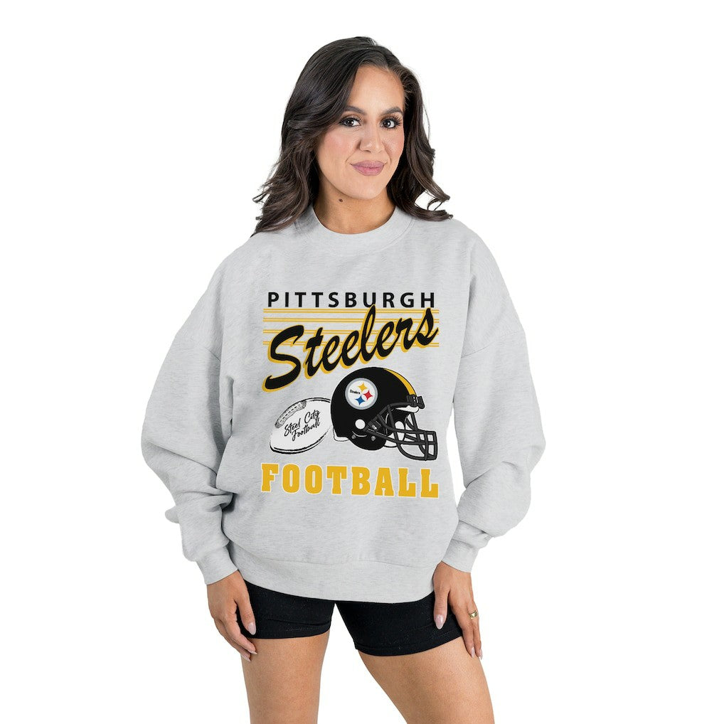 Pittsburgh Steelers Gameday Couture Women's Home Turf Oversized Premium Fleece Pullover Sweatshirt Ash | NFL
