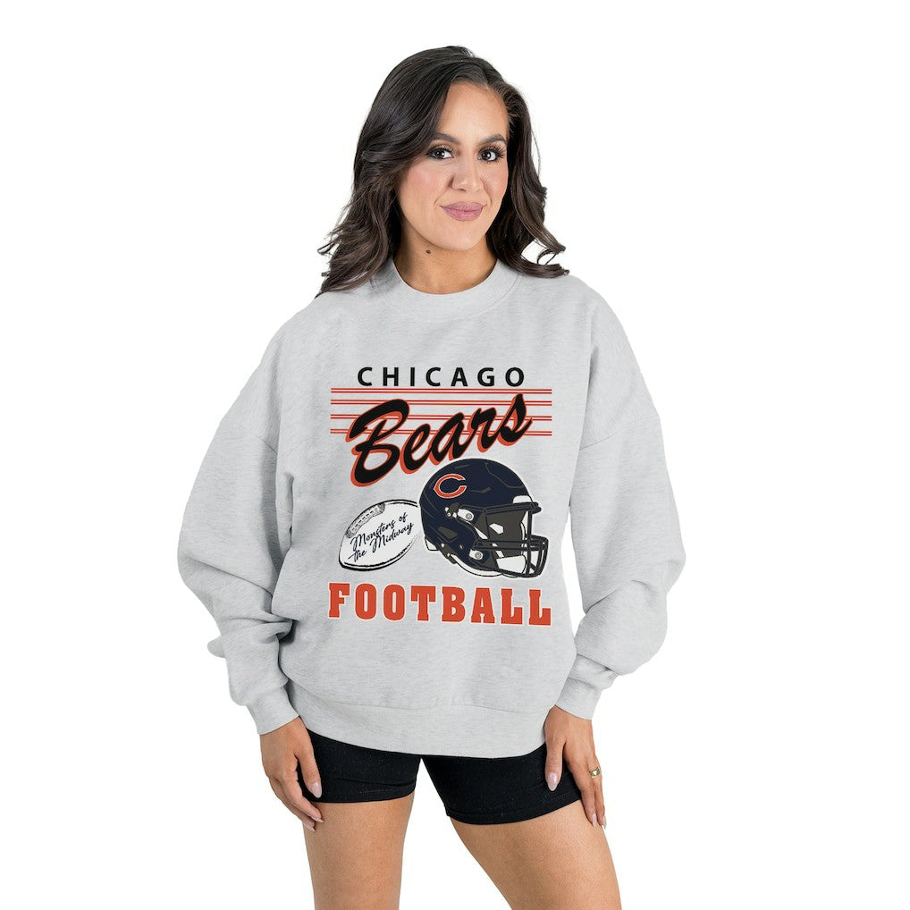 Chicago Bears Gameday Couture Women's Home Turf Oversized Premium Fleece Pullover Sweatshirt Ash | NFL