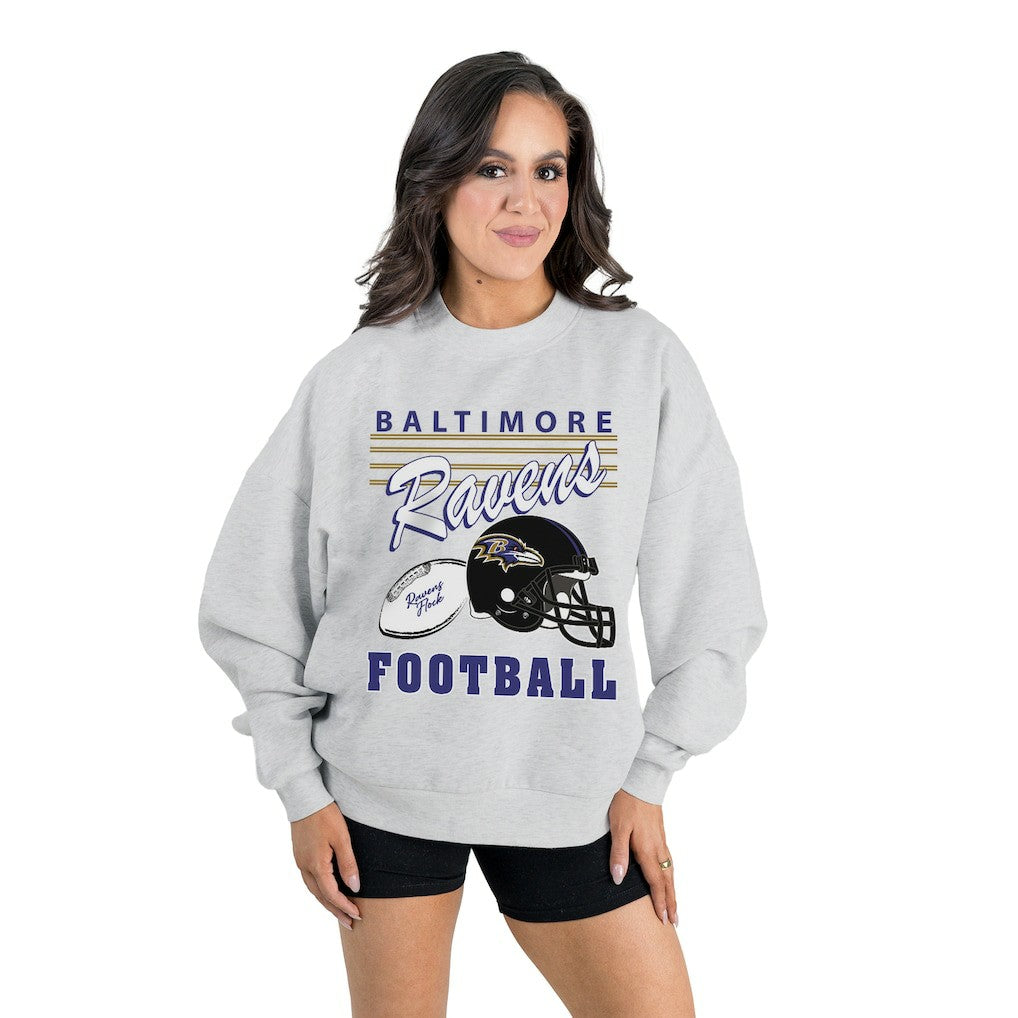 Baltimore Ravens Gameday Couture Women's Home Turf Oversized Premium Fleece Pullover Sweatshirt Ash | NFL