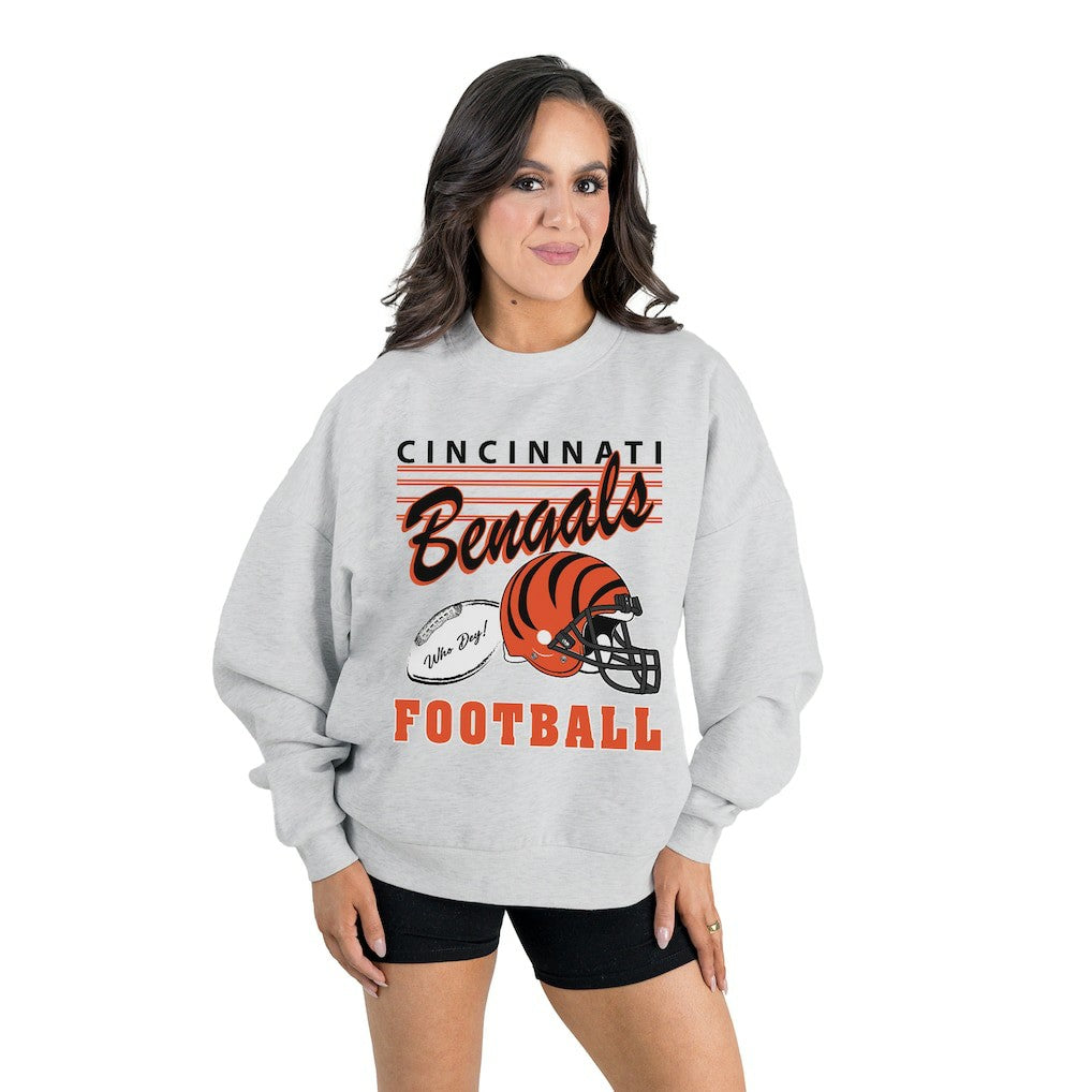 Cincinnati Bengals Gameday Couture Women's Home Turf Oversized Premium Fleece Pullover Sweatshirt Ash | NFL