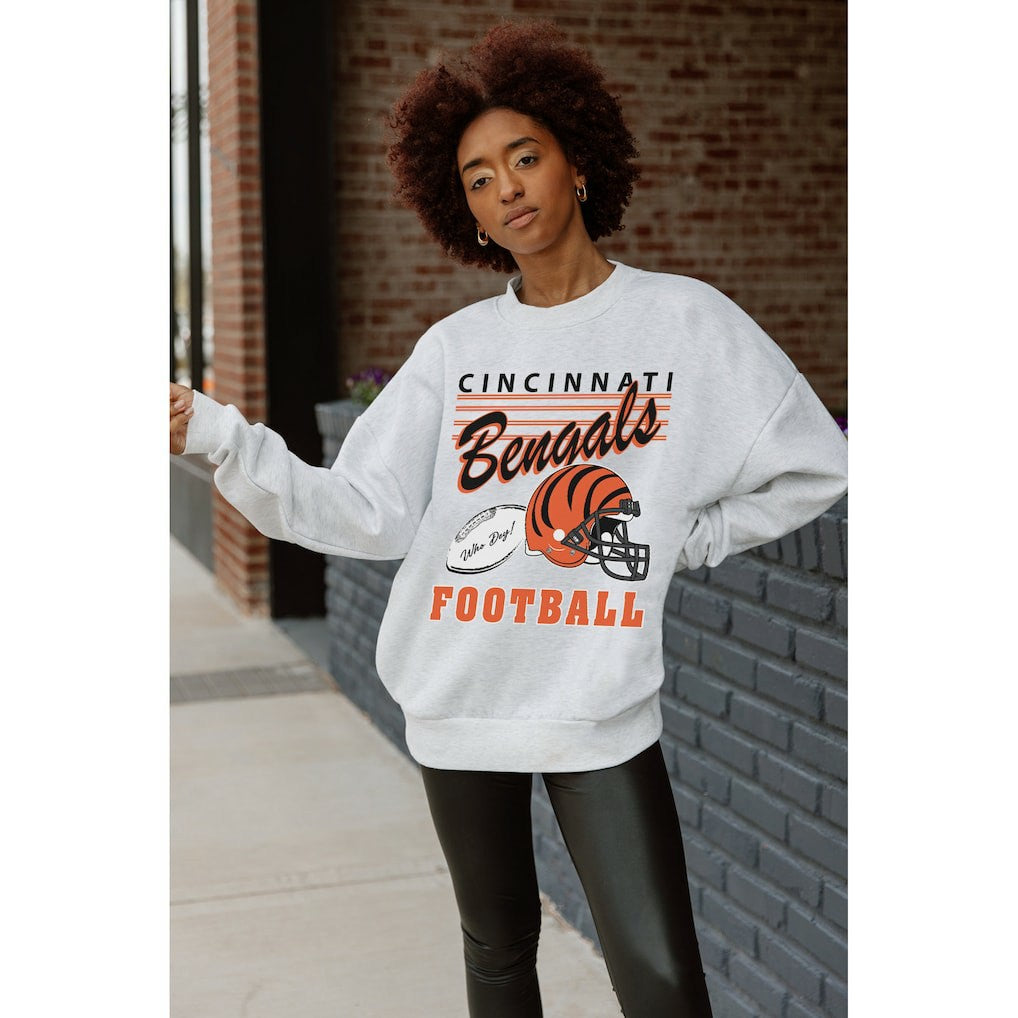 Cincinnati Bengals Gameday Couture Women's Home Turf Oversized Premium Fleece Pullover Sweatshirt Ash | NFL