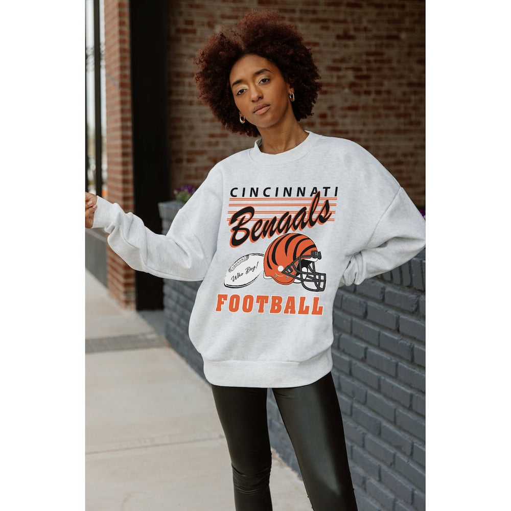 Cincinnati Bengals Gameday Couture Women's Home Turf Oversized Premium Fleece Pullover Sweatshirt Ash | NFL