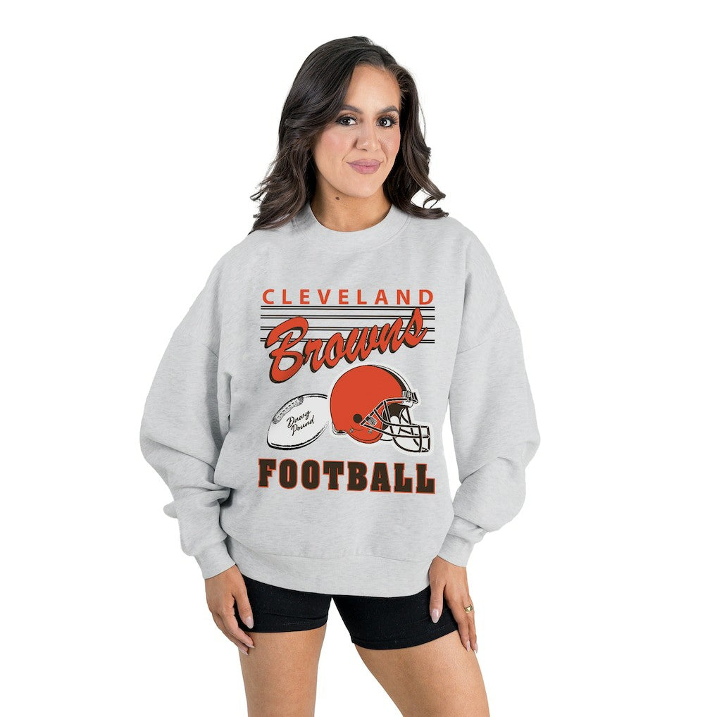 Cleveland Browns Gameday Couture Women's Home Turf Oversized Premium Fleece Pullover Sweatshirt Ash | NFL