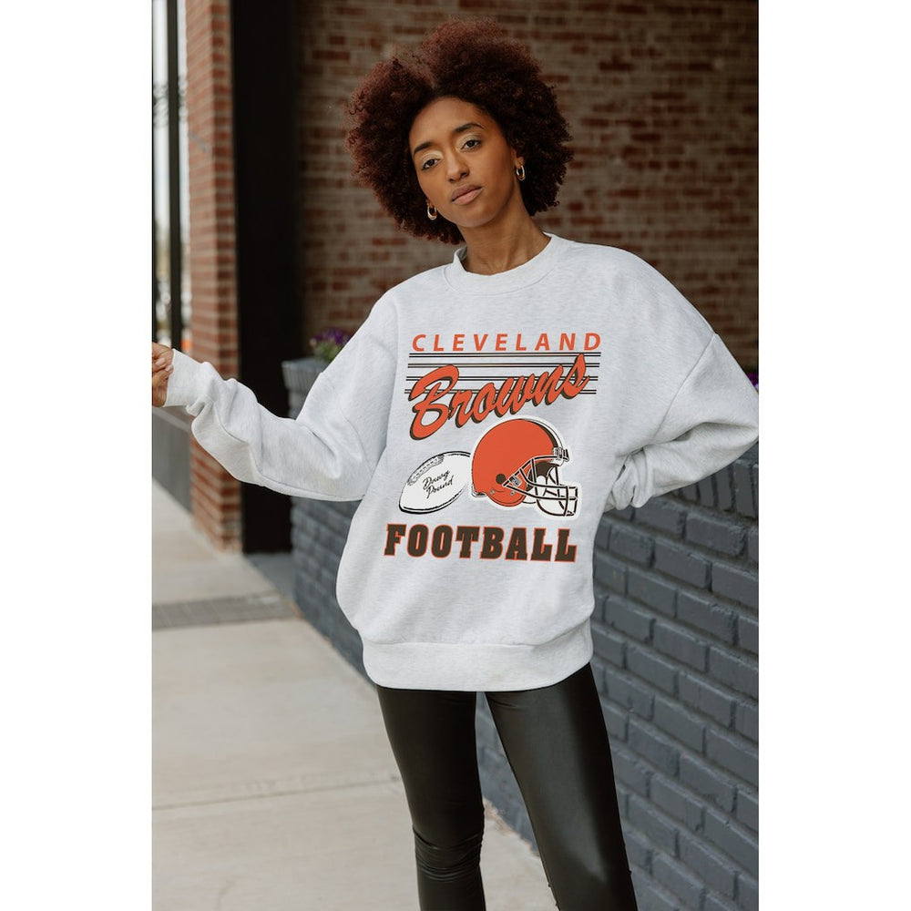 Cleveland Browns Gameday Couture Women's Home Turf Oversized Premium Fleece Pullover Sweatshirt Ash | NFL