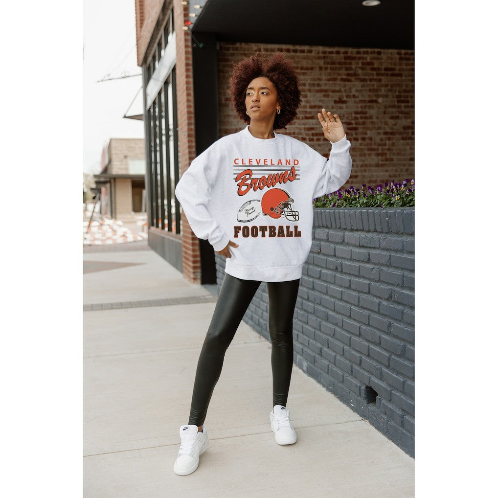 Cleveland Browns Gameday Couture Women's Home Turf Oversized Premium Fleece Pullover Sweatshirt Ash | NFL