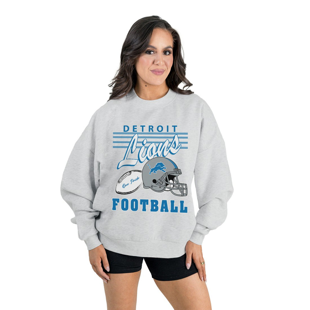 Detroit Lions Gameday Couture Women's Home Turf Oversized Premium Fleece Pullover Sweatshirt Ash | NFL