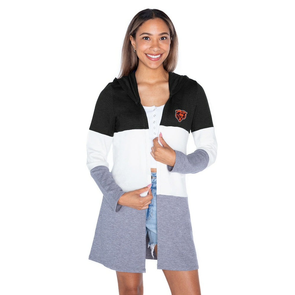Chicago Bears Gameday Couture Women's Tri-Blend Color Block Lightweight Cardigan Hoodie Black | NFL