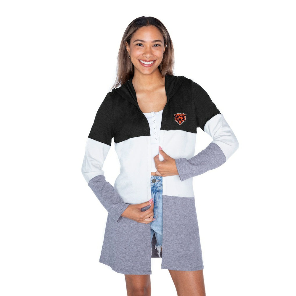 Chicago Bears Gameday Couture Women's Tri-Blend Color Block Lightweight Cardigan Hoodie Black | NFL