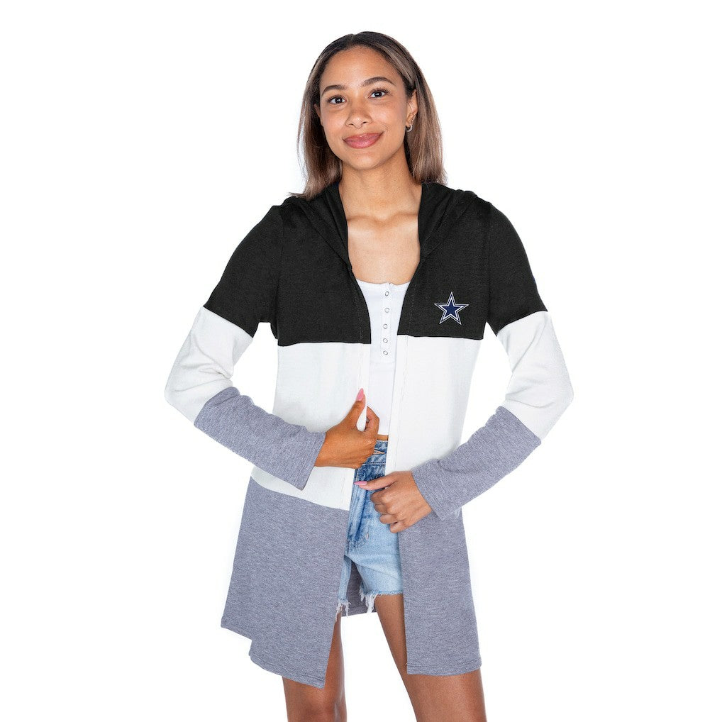 Dallas Cowboys Gameday Couture Women's Tri-Blend Color Block Lightweight Cardigan Hoodie Black | NFL