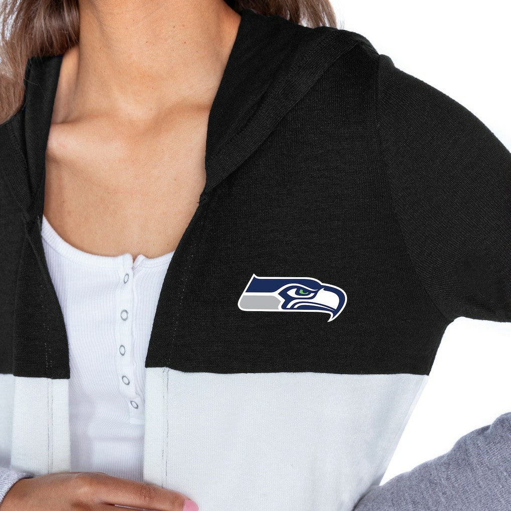 Seattle Seahawks Gameday Couture Women's Tri-Blend Color Block Lightweight Cardigan Hoodie Black | NFL