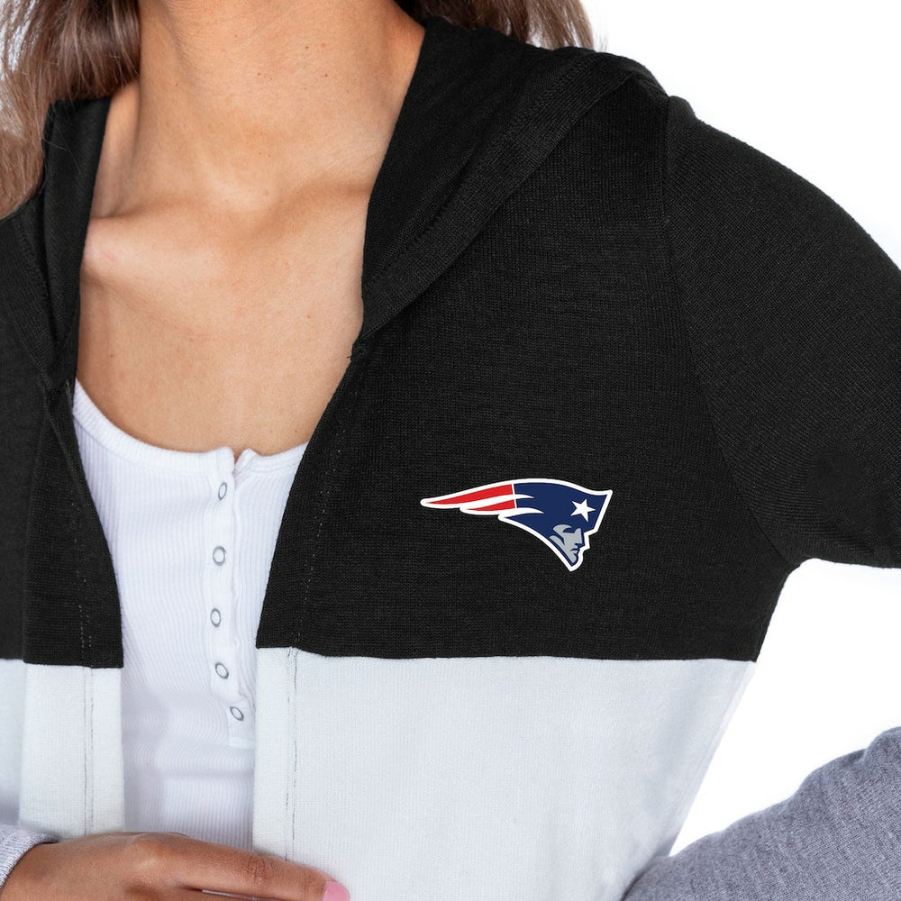 New England Patriots Gameday Couture Women's Tri-Blend Color Block Lightweight Cardigan Hoodie Black | NFL