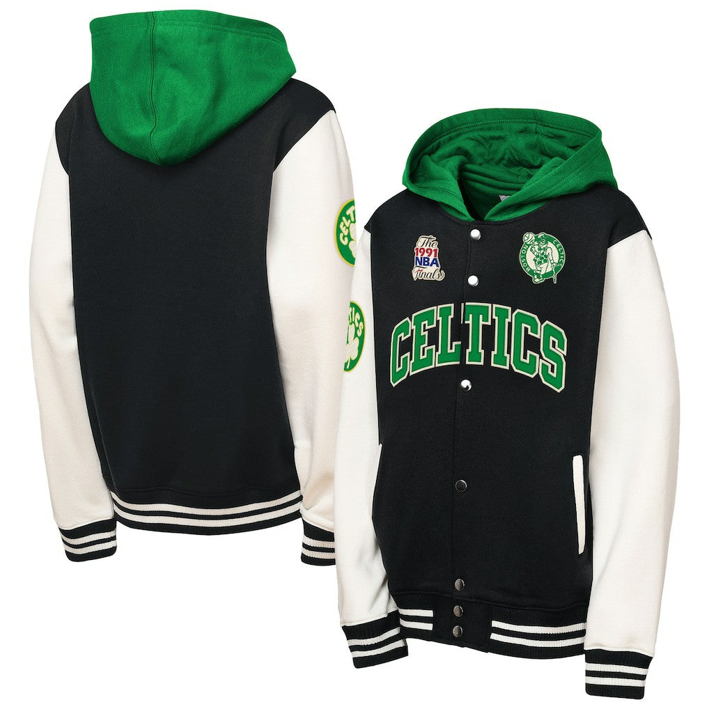 Boston Celtics Youth Hardwood Classics Courtside Fleece Full-Snap Hoodie Jacket Black - NBA