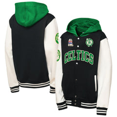 Boston Celtics Youth Hardwood Classics Courtside Fleece Full-Snap Hoodie Jacket Black - NBA