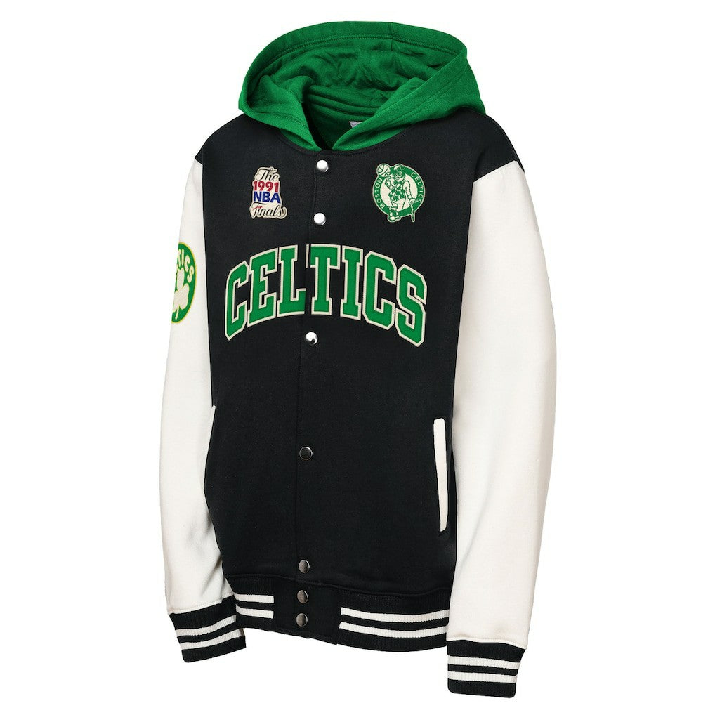 Boston Celtics Youth Hardwood Classics Courtside Fleece Full-Snap Hoodie Jacket Black - NBA