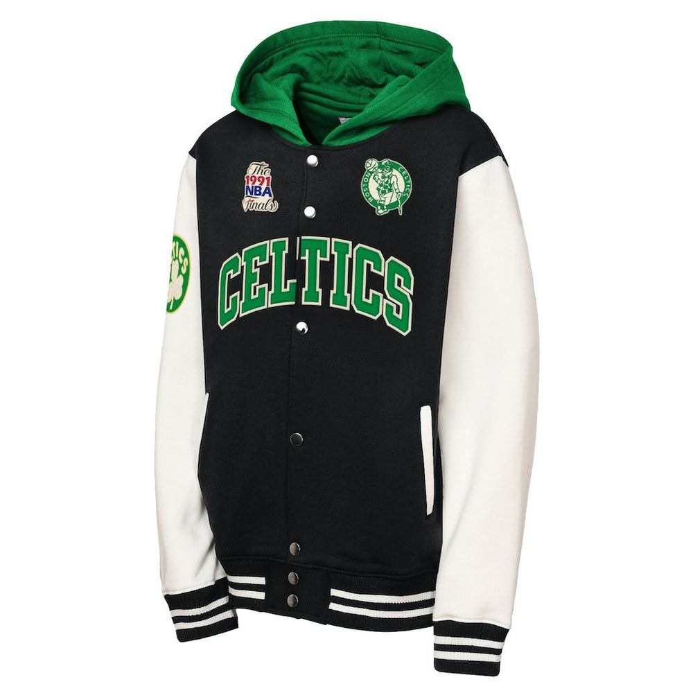 Boston Celtics Youth Hardwood Classics Courtside Fleece Full-Snap Hoodie Jacket Black - NBA