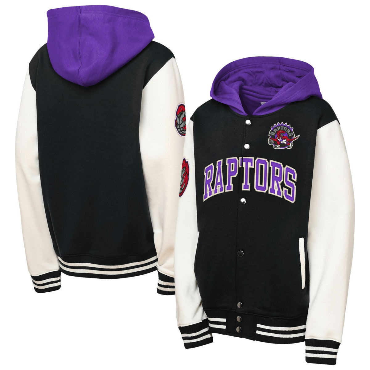 Toronto Raptors Youth Hardwood Classics Courtside Fleece Full-Snap Hooded Jacket Black - NBA