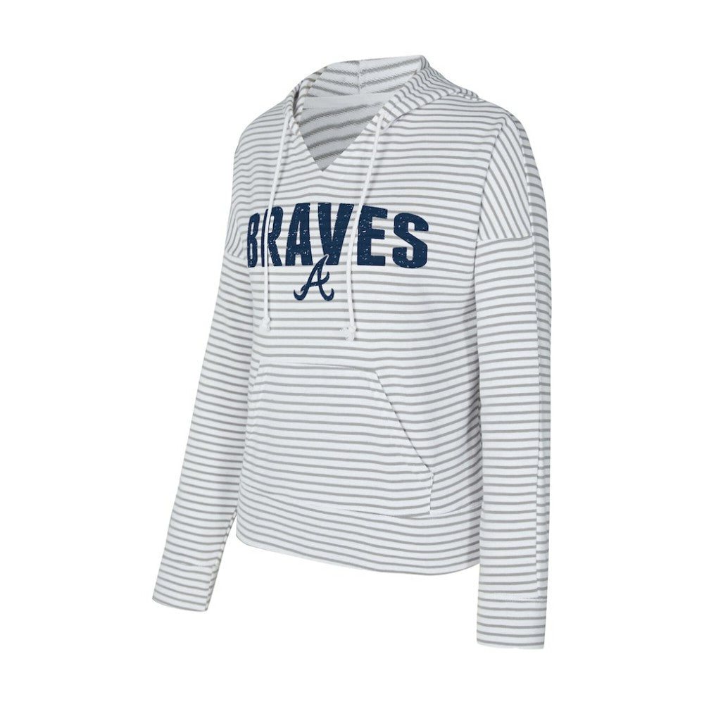 Atlanta Braves Concepts Sport Women's Liftoff Striped V-Neck Hoodie - MLB