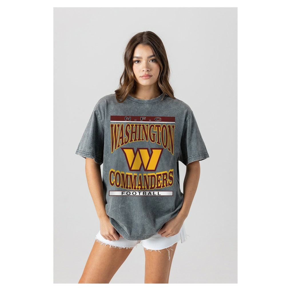 Washington Commanders Gameday Couture Women's Oversized Classic Grind Washed T-Shirt Gray | NFL