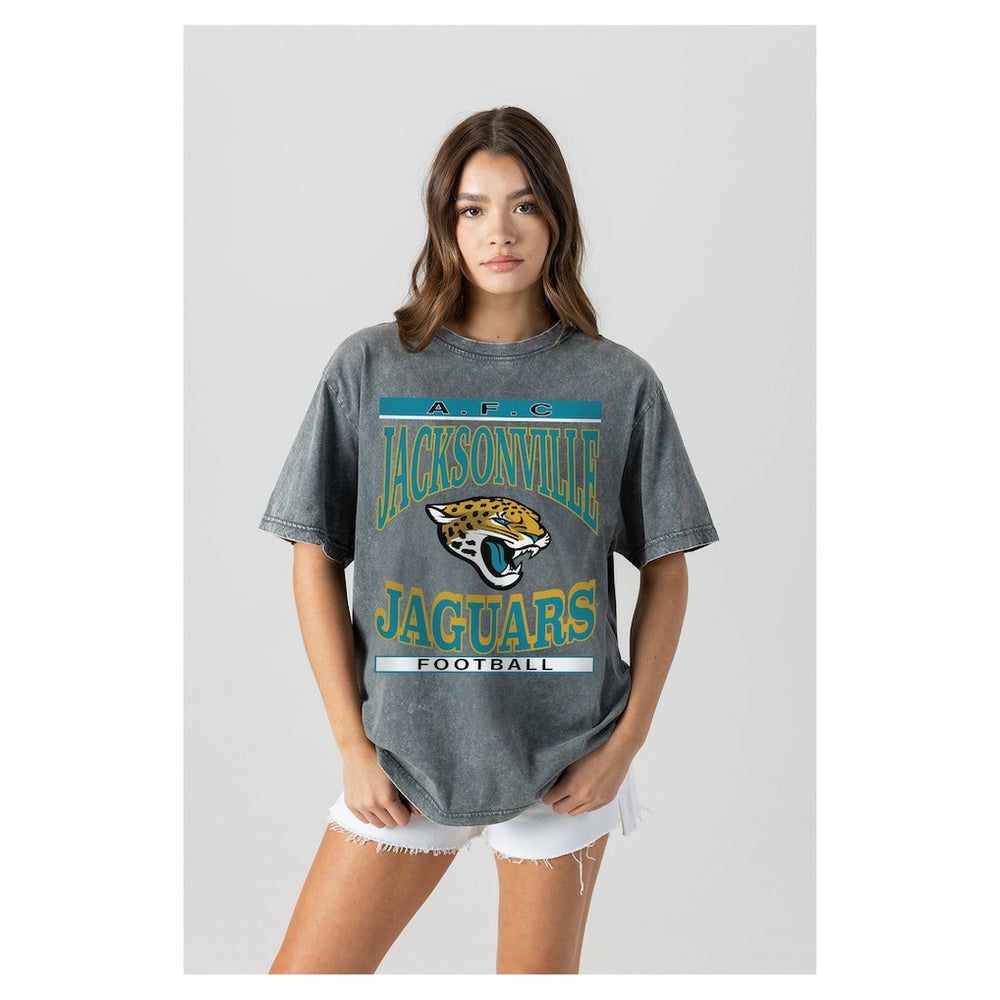 Jacksonville Jaguars Gameday Couture Women's Oversized Classic Grind Washed T-Shirt Gray | NFL