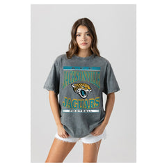 Jacksonville Jaguars Gameday Couture Women's Oversized Classic Grind Washed T-Shirt Gray | NFL