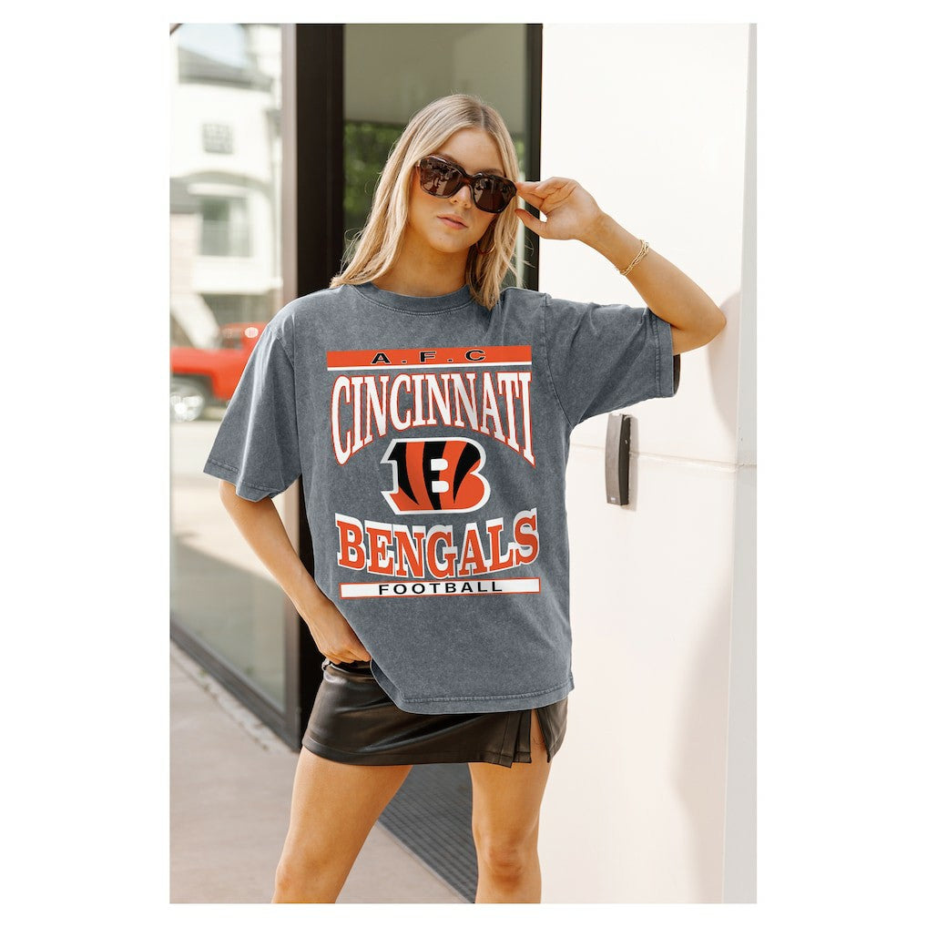 Cincinnati Bengals Gameday Couture Women's Oversized Classic Grind Washed T-Shirt Gray | NFL