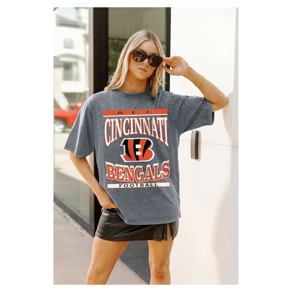 Cincinnati Bengals Gameday Couture Women's Oversized Classic Grind Washed T-Shirt Gray | NFL