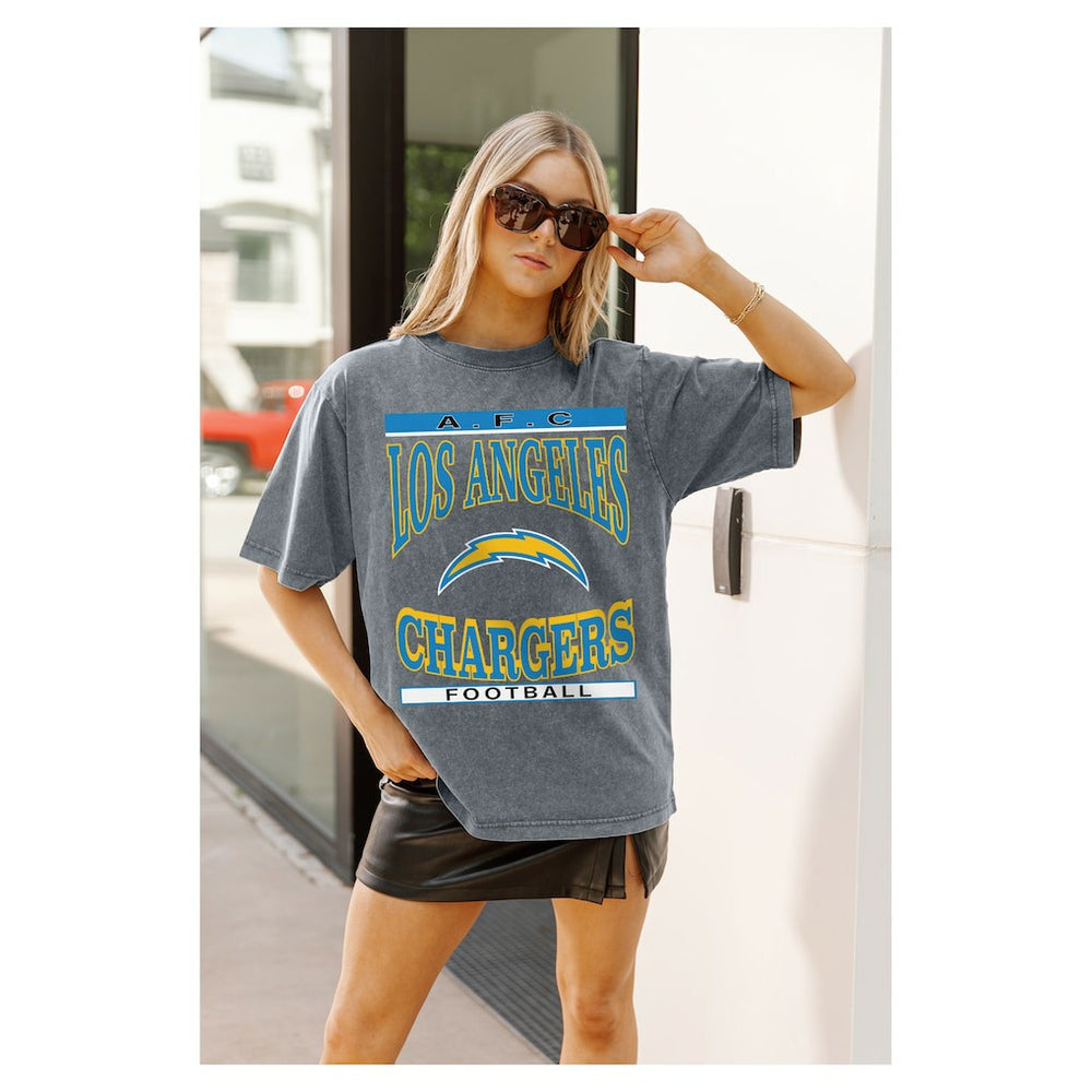 Los Angeles Chargers Gameday Couture Women's Oversized Classic Grind Washed T-Shirt Gray | NFL