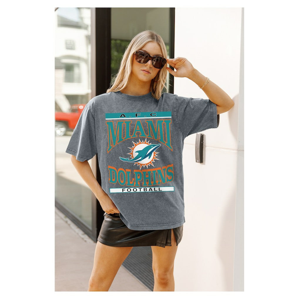 Miami Dolphins Gameday Couture Women's Oversized Classic Grind Washed T-Shirt Gray | NFL