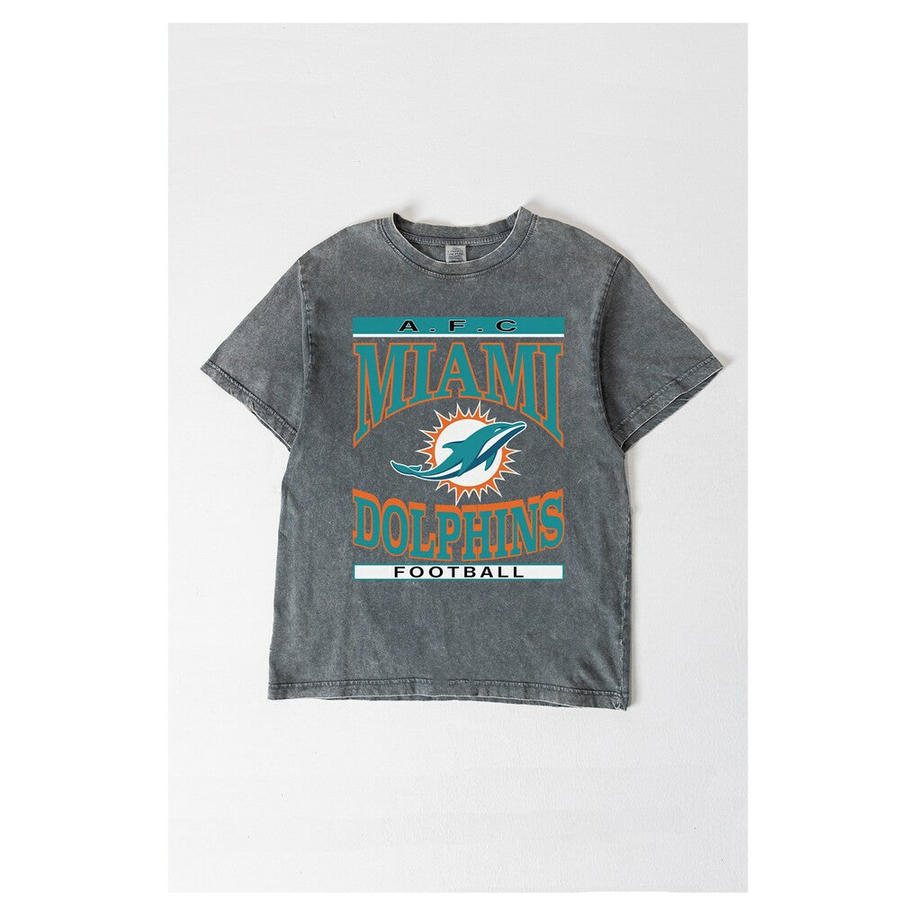 Miami Dolphins Gameday Couture Women's Oversized Classic Grind Washed T-Shirt Gray | NFL