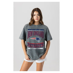 New England Patriots Gameday Couture Women's Oversized Classic Grind Washed T-Shirt Gray | NFL