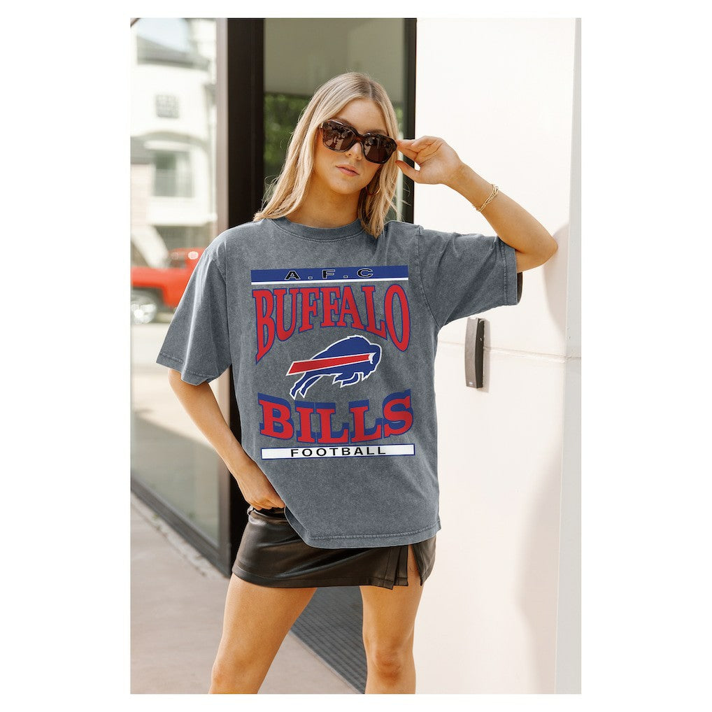 Buffalo Bills Gameday Couture Women's Oversized Classic Grind Washed T-Shirt Gray | NFL