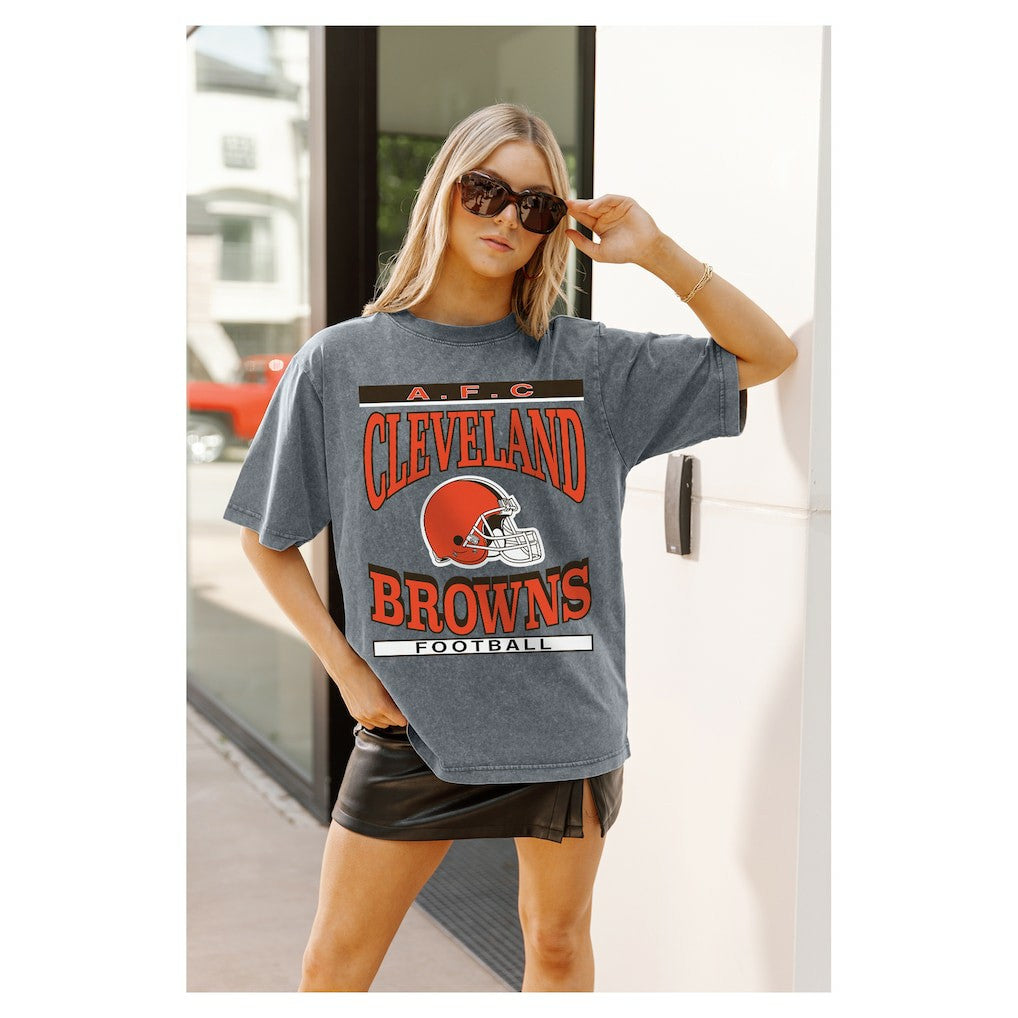 Cleveland Browns Gameday Couture Women's Oversized Classic Grind Washed T-Shirt Gray | NFL