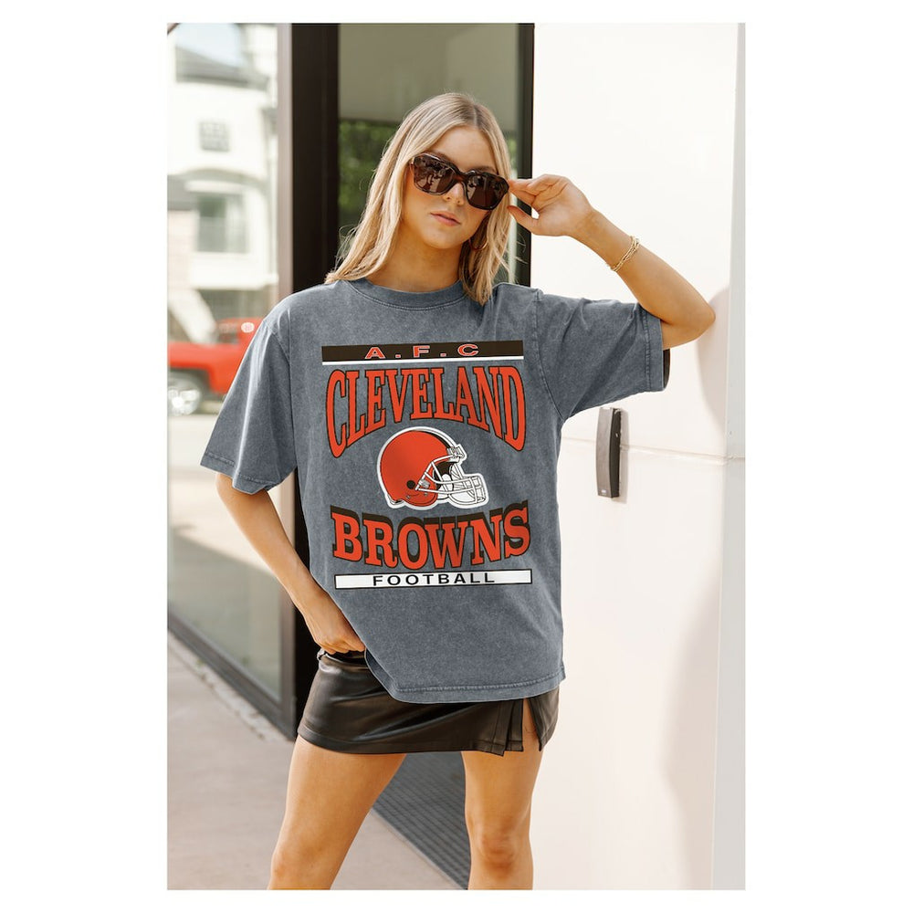 Cleveland Browns Gameday Couture Women's Oversized Classic Grind Washed T-Shirt Gray | NFL