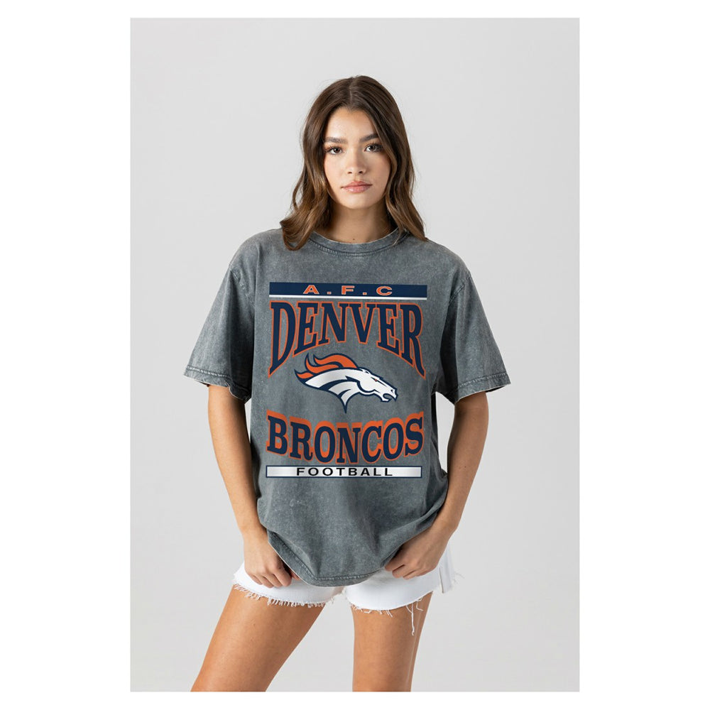 Denver Broncos Gameday Couture Women's Oversized Classic Grind Washed T-Shirt Gray | NFL