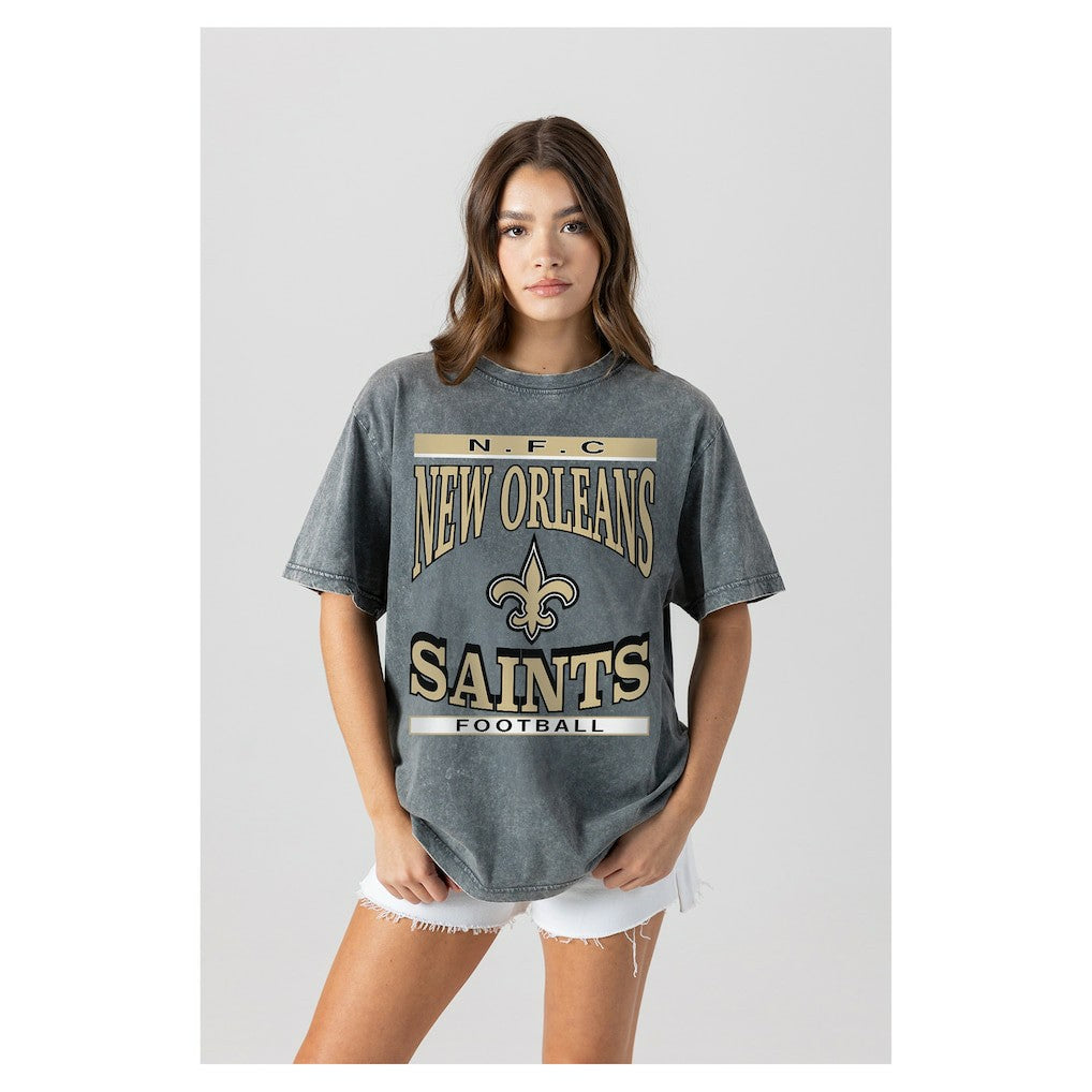 New Orleans Saints Gameday Couture Women's Oversized Classic Grind Washed T-Shirt Gray | NFL