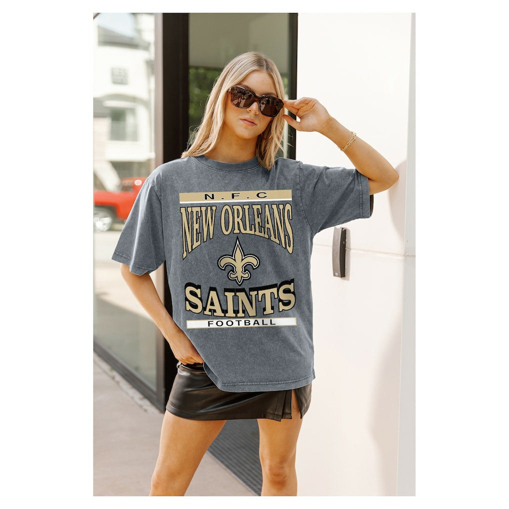 New Orleans Saints Gameday Couture Women's Oversized Classic Grind Washed T-Shirt Gray | NFL