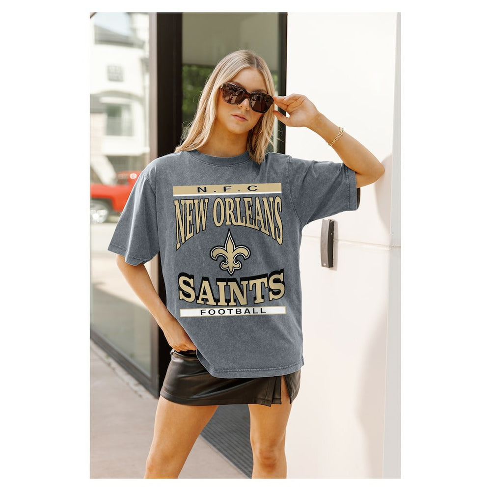 New Orleans Saints Gameday Couture Women's Oversized Classic Grind Washed T-Shirt Gray | NFL