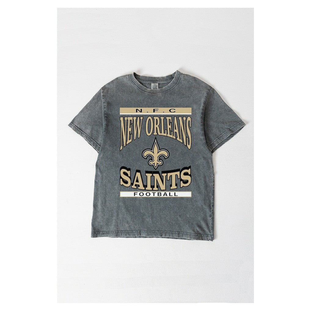 New Orleans Saints Gameday Couture Women's Oversized Classic Grind Washed T-Shirt Gray | NFL