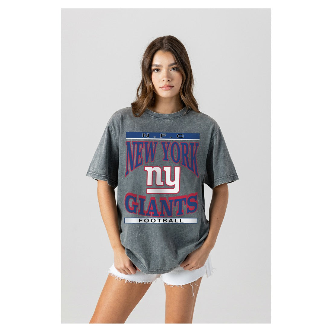 New York Giants Gameday Couture Women's Oversized Classic Grind Washed T-Shirt Gray | NFL