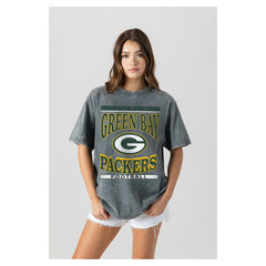 Green Bay Packers Gameday Couture Women's Oversized Classic Grind Washed T-Shirt Gray | NFL