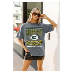 Green Bay Packers Gameday Couture Women's Oversized Classic Grind Washed T-Shirt Gray | NFL