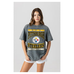 Pittsburgh Steelers Gameday Couture Women's Oversized Classic Grind Washed T-Shirt Gray | NFL
